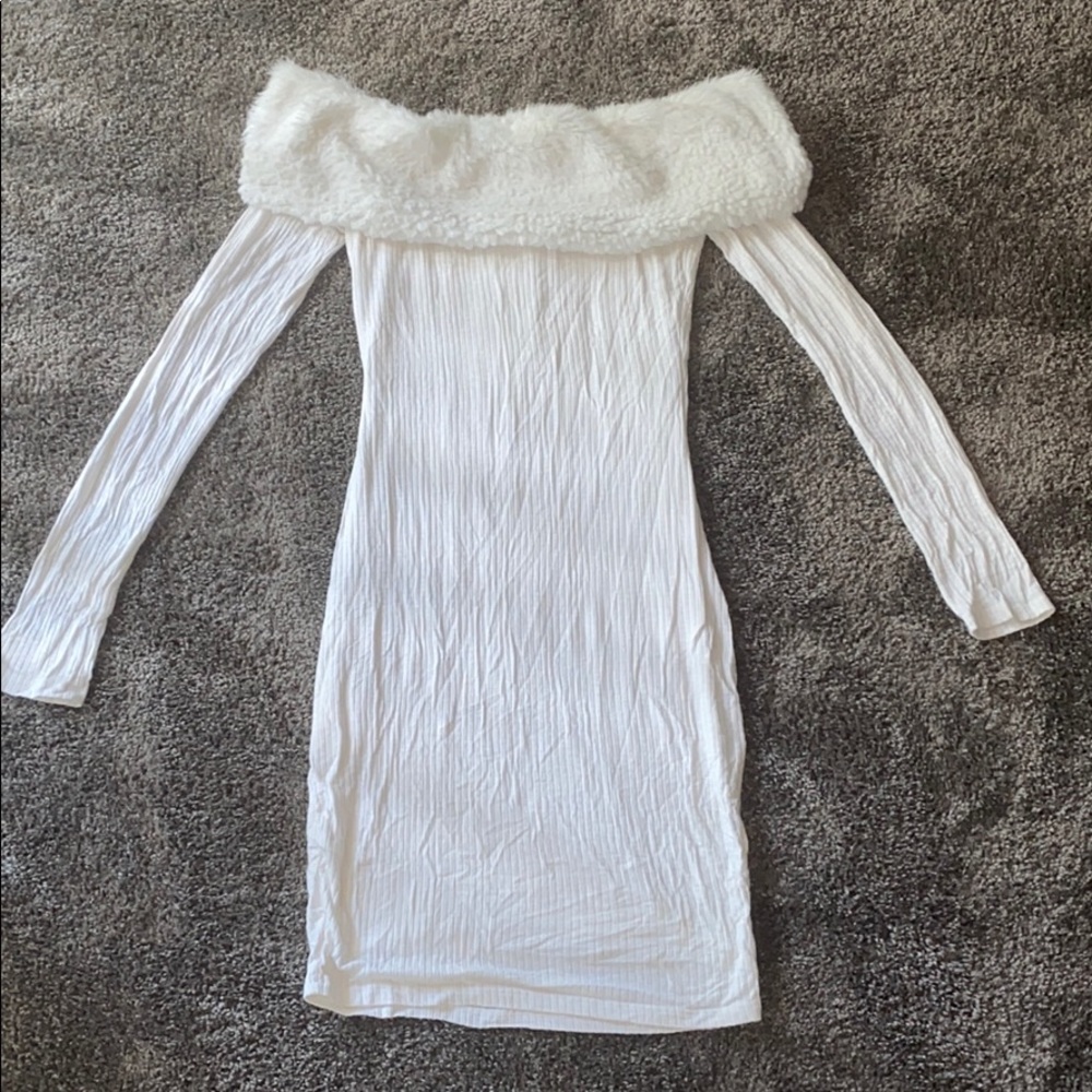 MakeMeChic Faux White Fur Sweater Dress